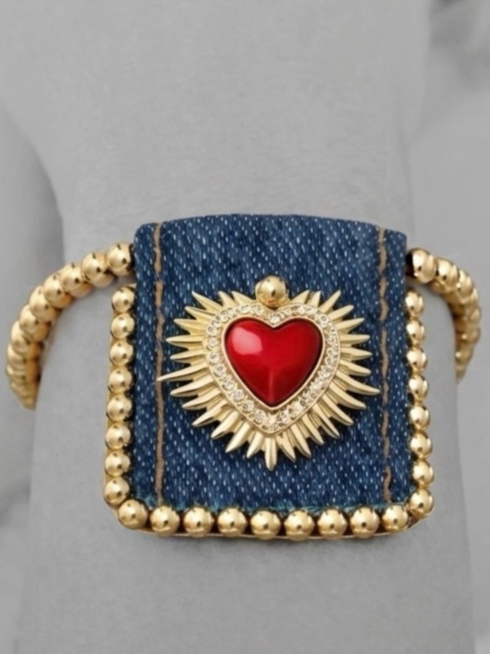 “Bursting Sacred Heart” of Jesus Immaculate Mary Catholic Ruby Red Jean Bracelet